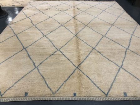 390x309 Handwoven Berber Rug with Blue Geometric Design