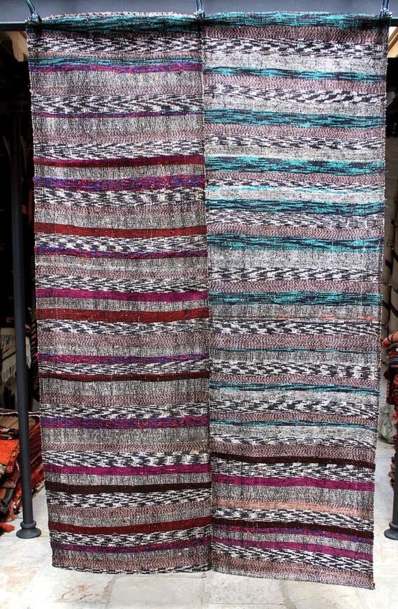 Navajo Style Teal Purple Striped Turkish Kilim Medium Size 143x234cm
