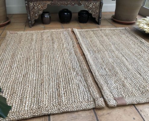 PAIR OF 90x140cm SEMI-THICK Blond Braided Handwoven Jute Rug