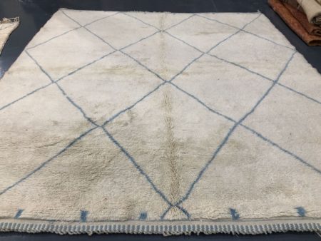 290x267cm Handwoven Berber Rug Blue Geometric Design Square