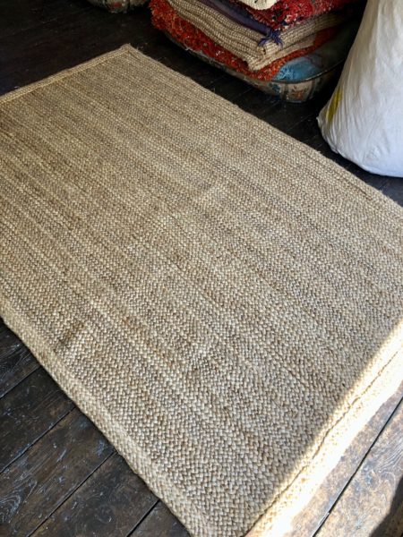 medium size 170x240cm semi thick braided handwoven jute rug natural neutral plant fibres plain striped rug