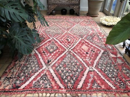 boujaad berber rug 200x335cm colourful geometric soft faded tones, midcentury vintage rug