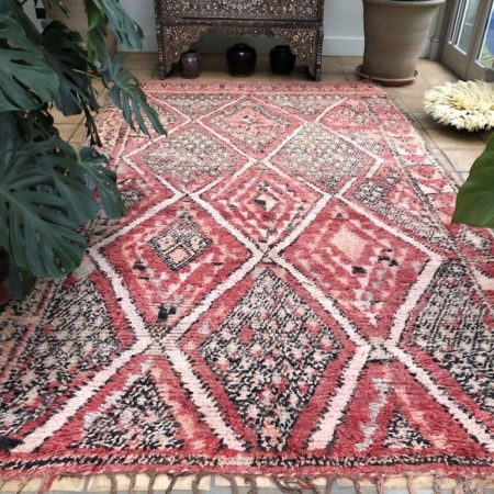 boujaad berber rug 200x335cm colourful geometric soft faded tones, midcentury vintage rug