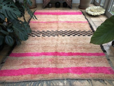 Peach & Pink Handwoven Berber rug Midcentury large area rug 195x315cm