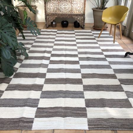 Mushroom brown striped contemporary kilim rug large area rug in flat woven handmade also bespoke