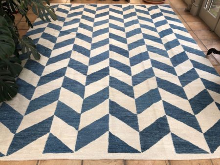 teal blue herringbone kilim rug