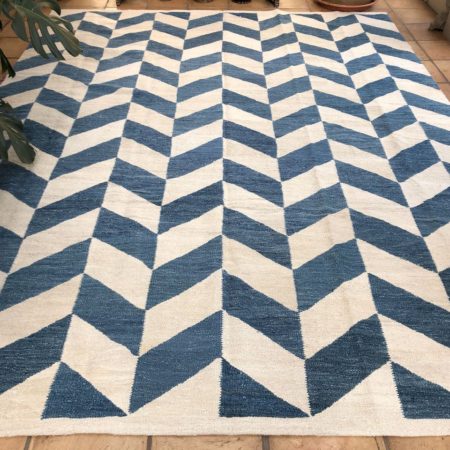 teal blue herringbone kilim rug