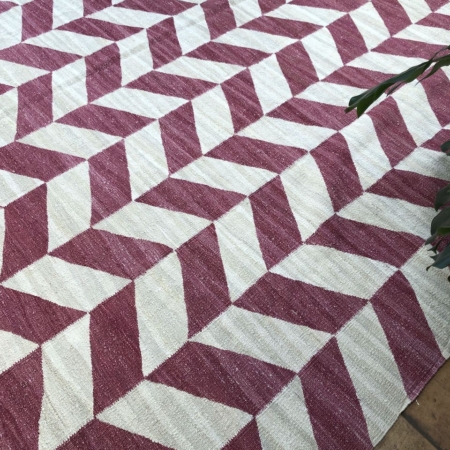 Pink Contemporary Herringbone Kilim Rug 245x325cm