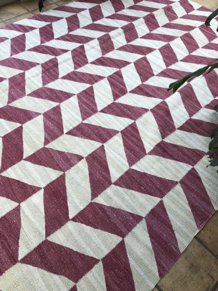 Pink Contemporary Herringbone Kilim Rug 245x325cm