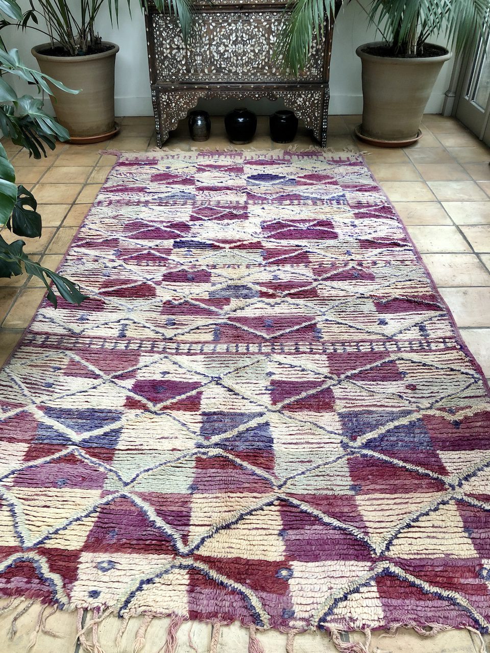 AMAZING BENIOURAIN RUG, Handmade Wool Rug, Moroccan Rug, Checkered Eggplant Purple And White Rug, Sheep Wool Rug, Handwoven Rug,Azilal Rug deals