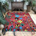 Funky Moroccan Boujaad Berber Rug with Blue Green Yellow 200x270cm