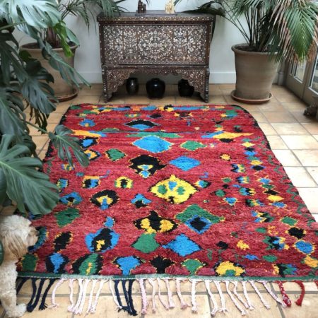 Funky Moroccan Boujaad Berber Rug with Blue Green Yellow 200x270cm