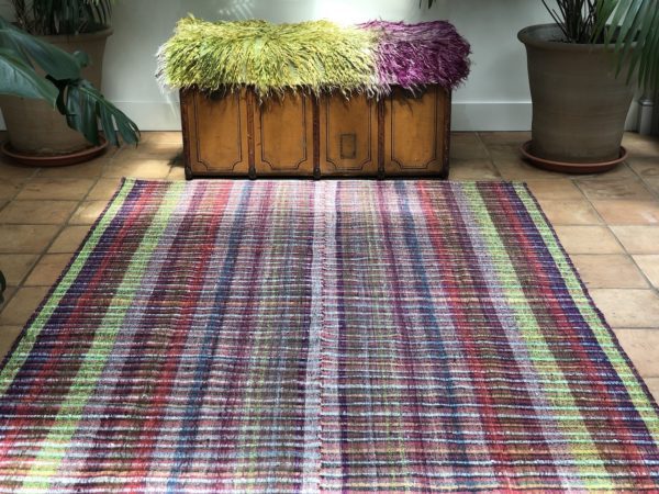 bright and colourful pink and green kids rug Turkish kilim carpet